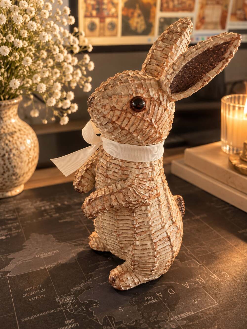 Rattan-Effect Resin Bunny β Easter & Spring Decor, Model: Brown-small-pair